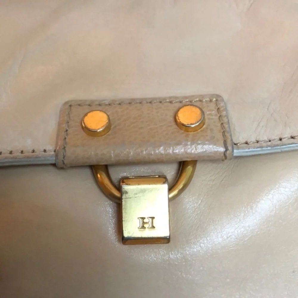 Vintage Hilfiger genuine “loved leather” utility handbag, zip top